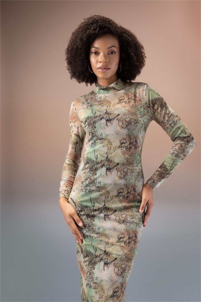 Женщины Хаки Платье макси с длинным рукавом