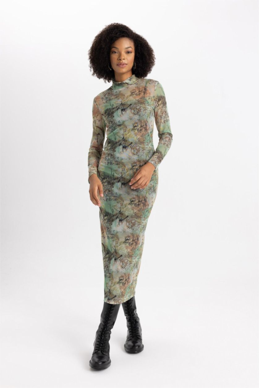 Женщины Хаки Платье макси с длинным рукавом