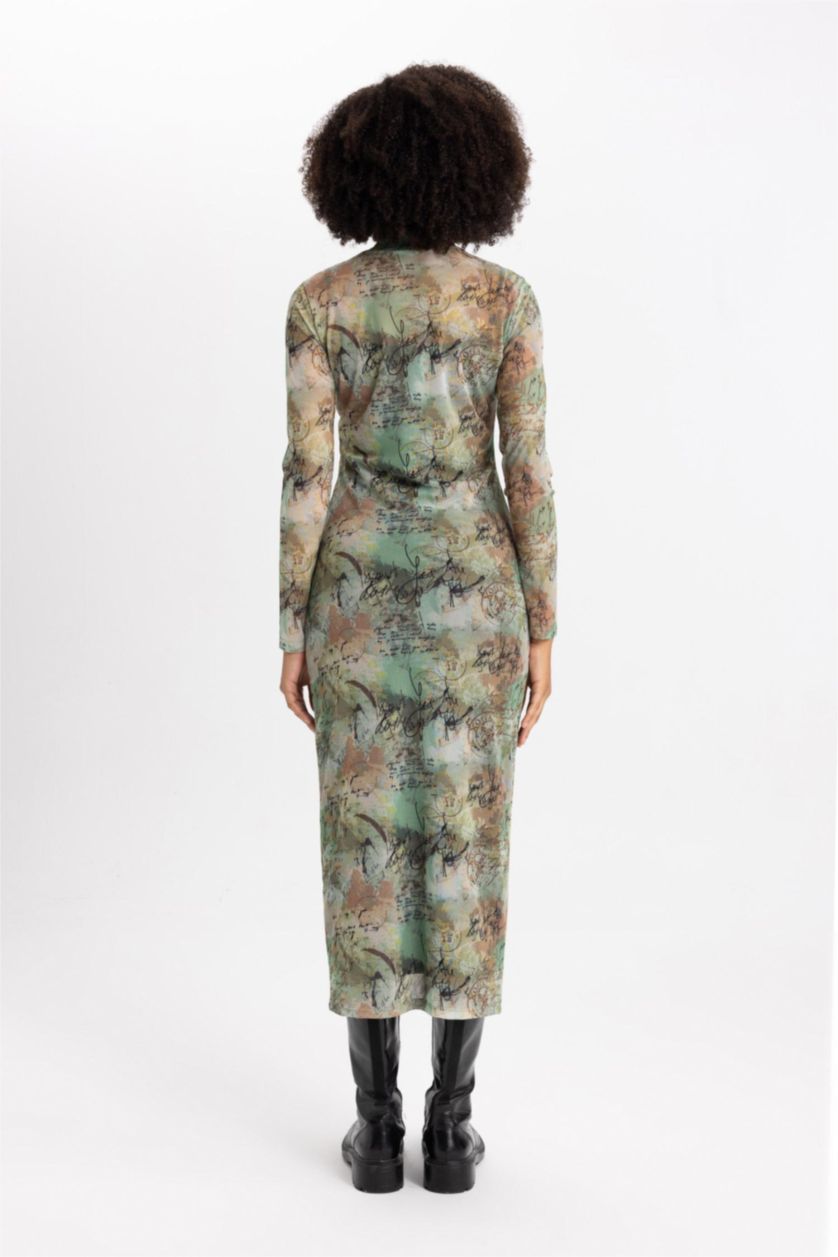 Женщины Хаки Платье макси с длинным рукавом