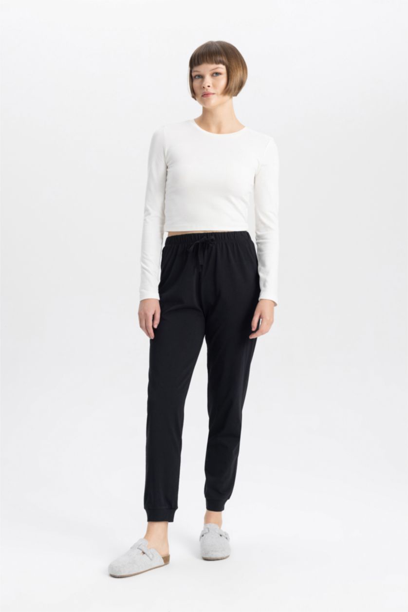 WOMAN Black Regular Fit Knitted Bottoms