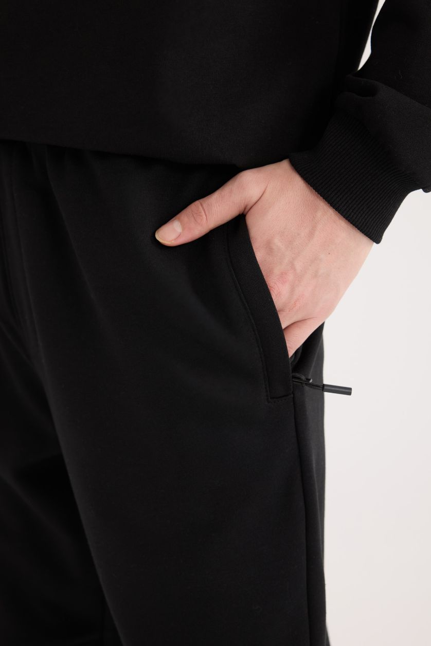 رجالي أسود بنطلون سويت بانتس قصة عادية بجيب بسوسته