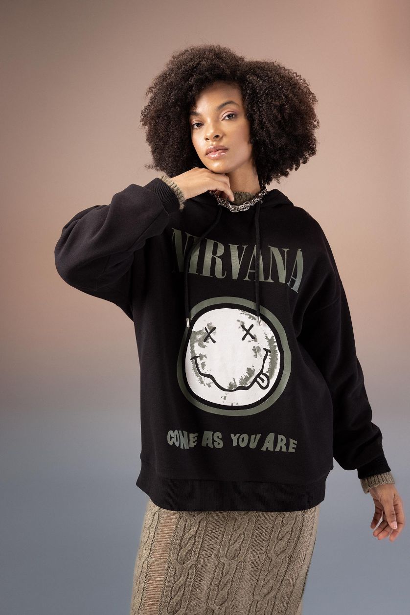 Woman Black Oversize Fit Thick Sweatshirt Fabric Sweatshirt