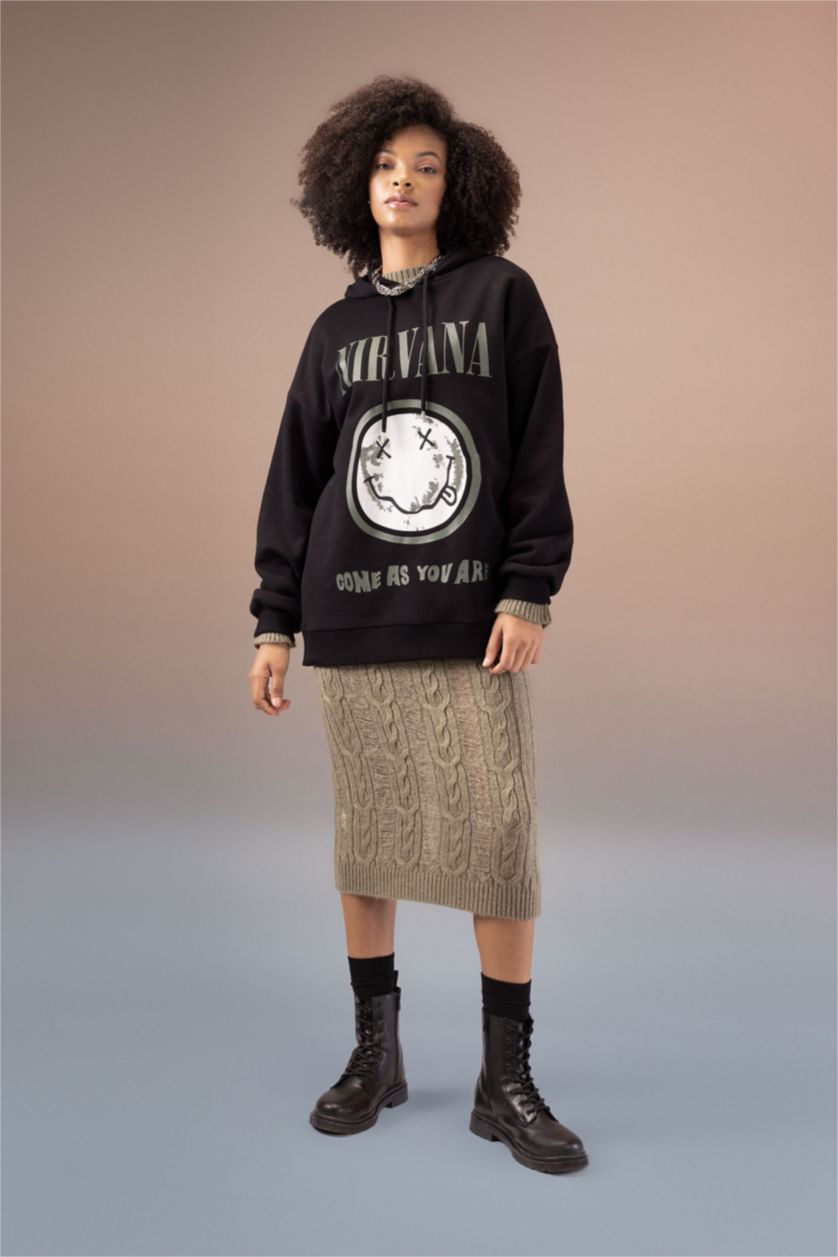 Woman Black Oversize Fit Thick Sweatshirt Fabric Sweatshirt