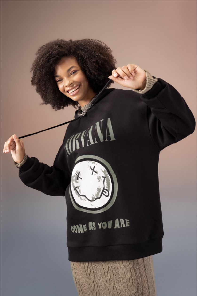 Woman Black Oversize Fit Thick Sweatshirt Fabric Sweatshirt