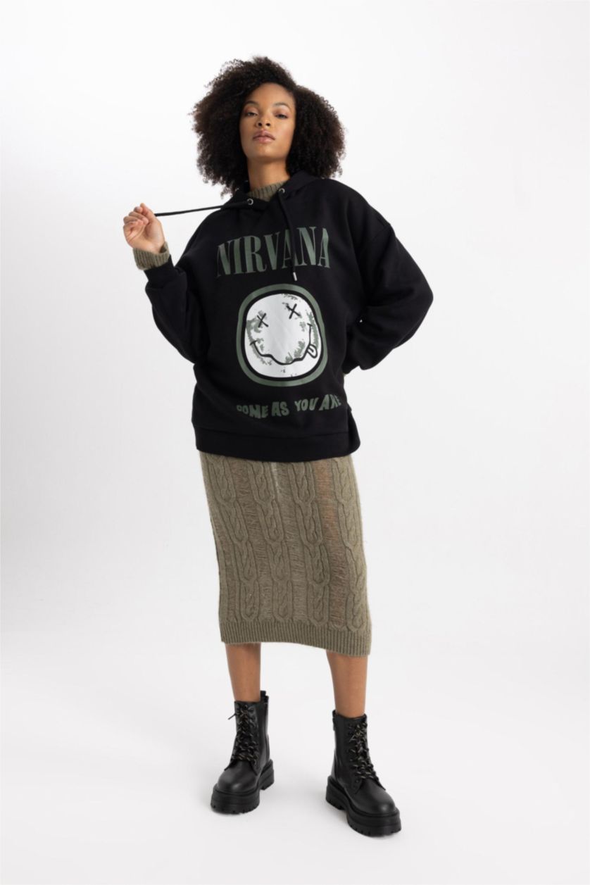 Woman Black Oversize Fit Thick Sweatshirt Fabric Sweatshirt