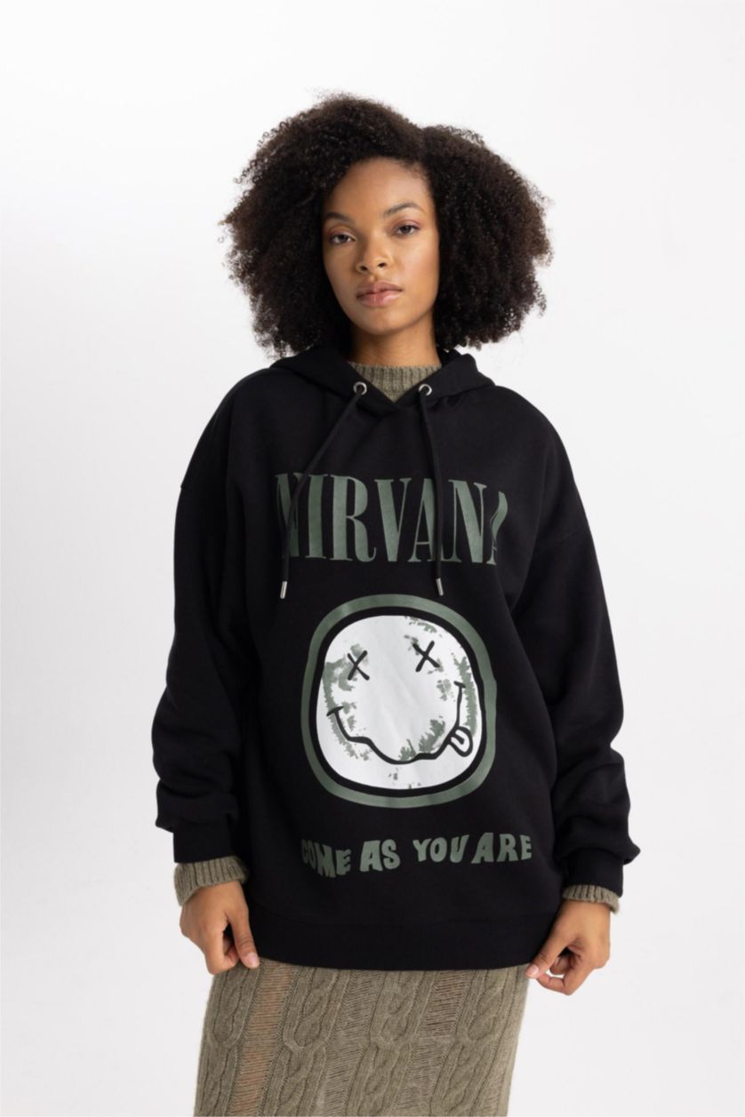 Woman Black Oversize Fit Thick Sweatshirt Fabric Sweatshirt