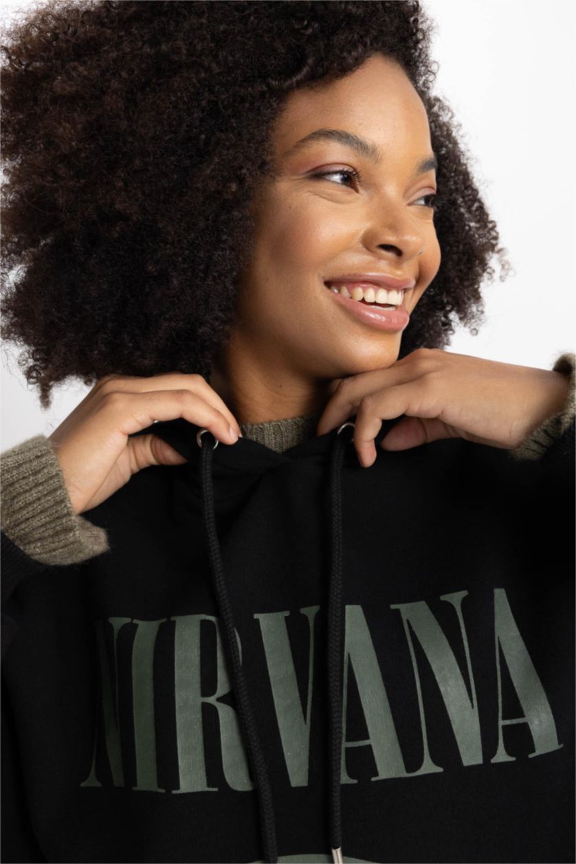 Woman Black Oversize Fit Thick Sweatshirt Fabric Sweatshirt