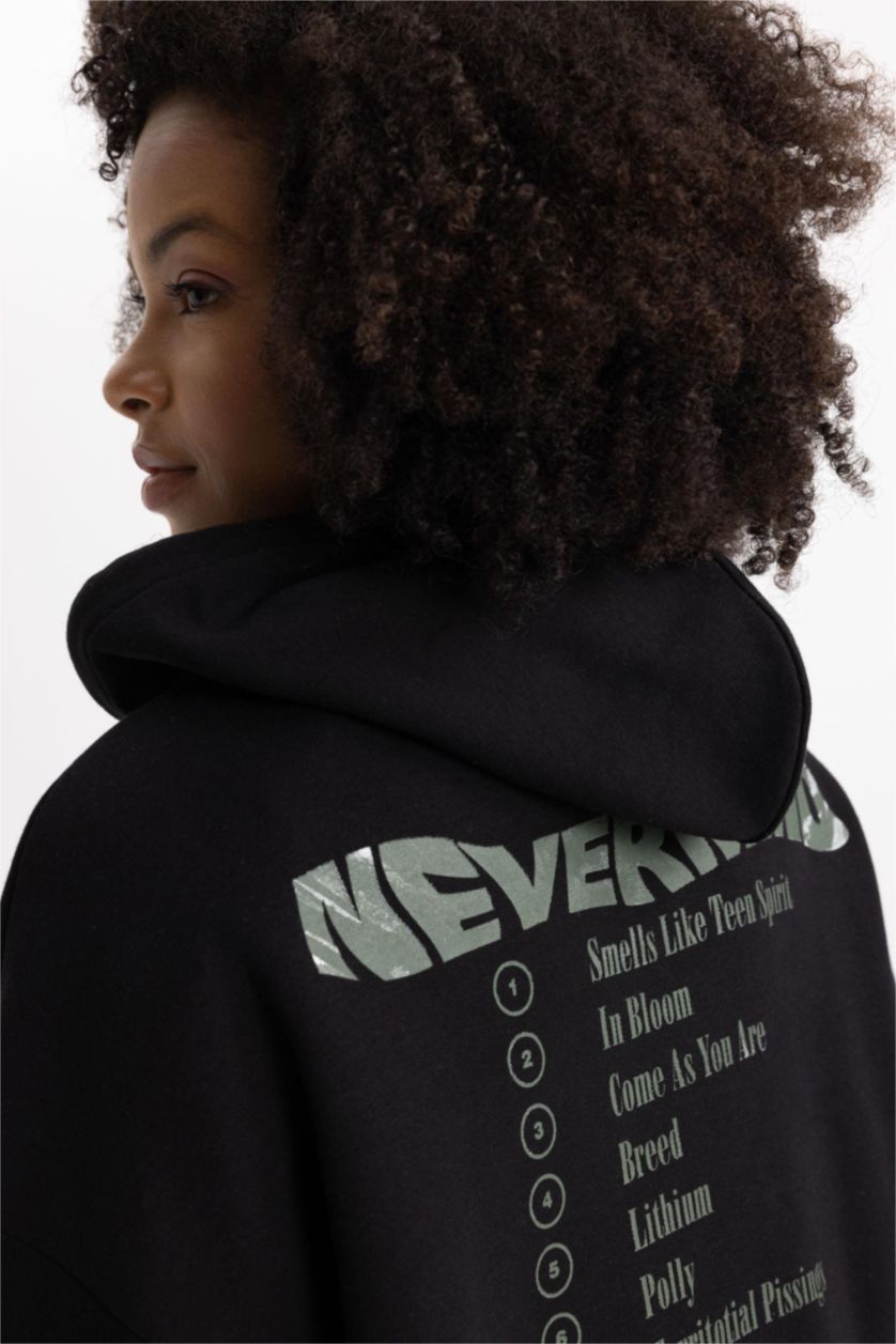 Woman Black Oversize Fit Thick Sweatshirt Fabric Sweatshirt
