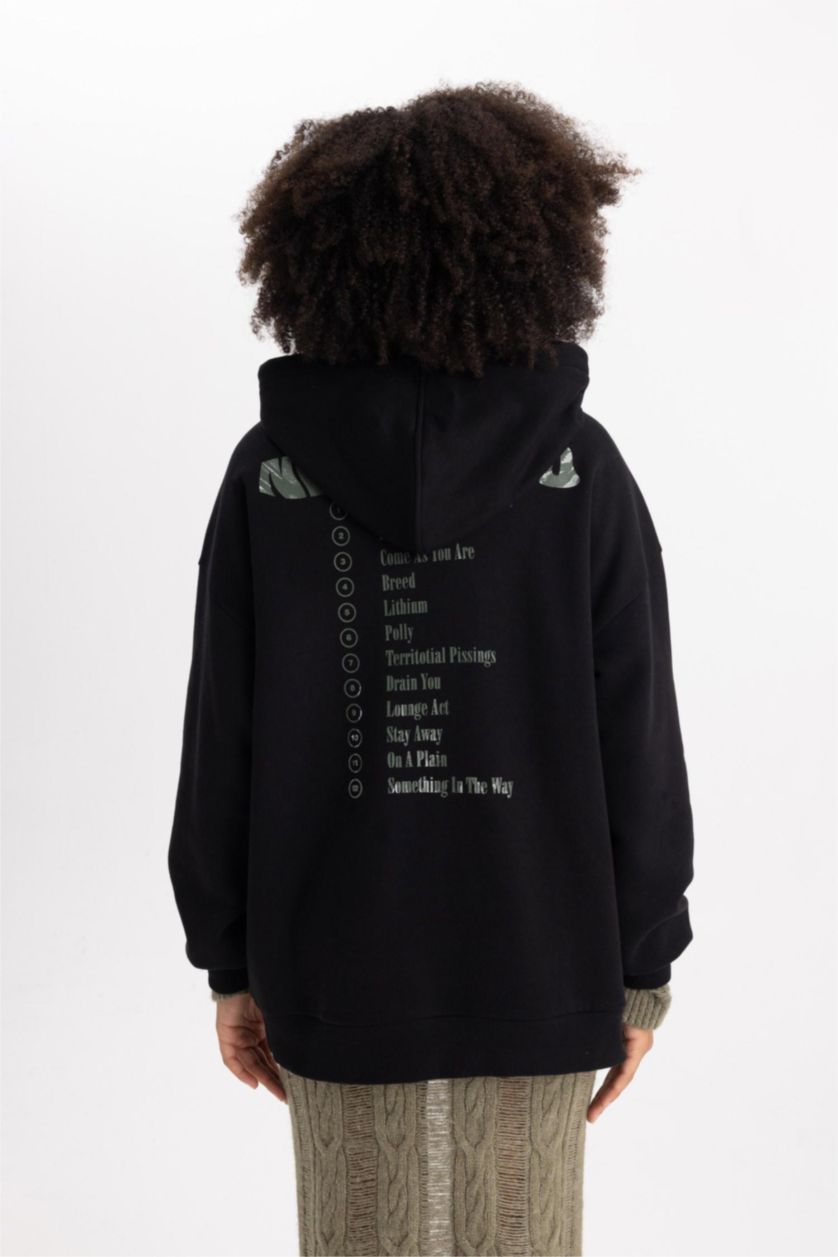 Woman Black Oversize Fit Thick Sweatshirt Fabric Sweatshirt