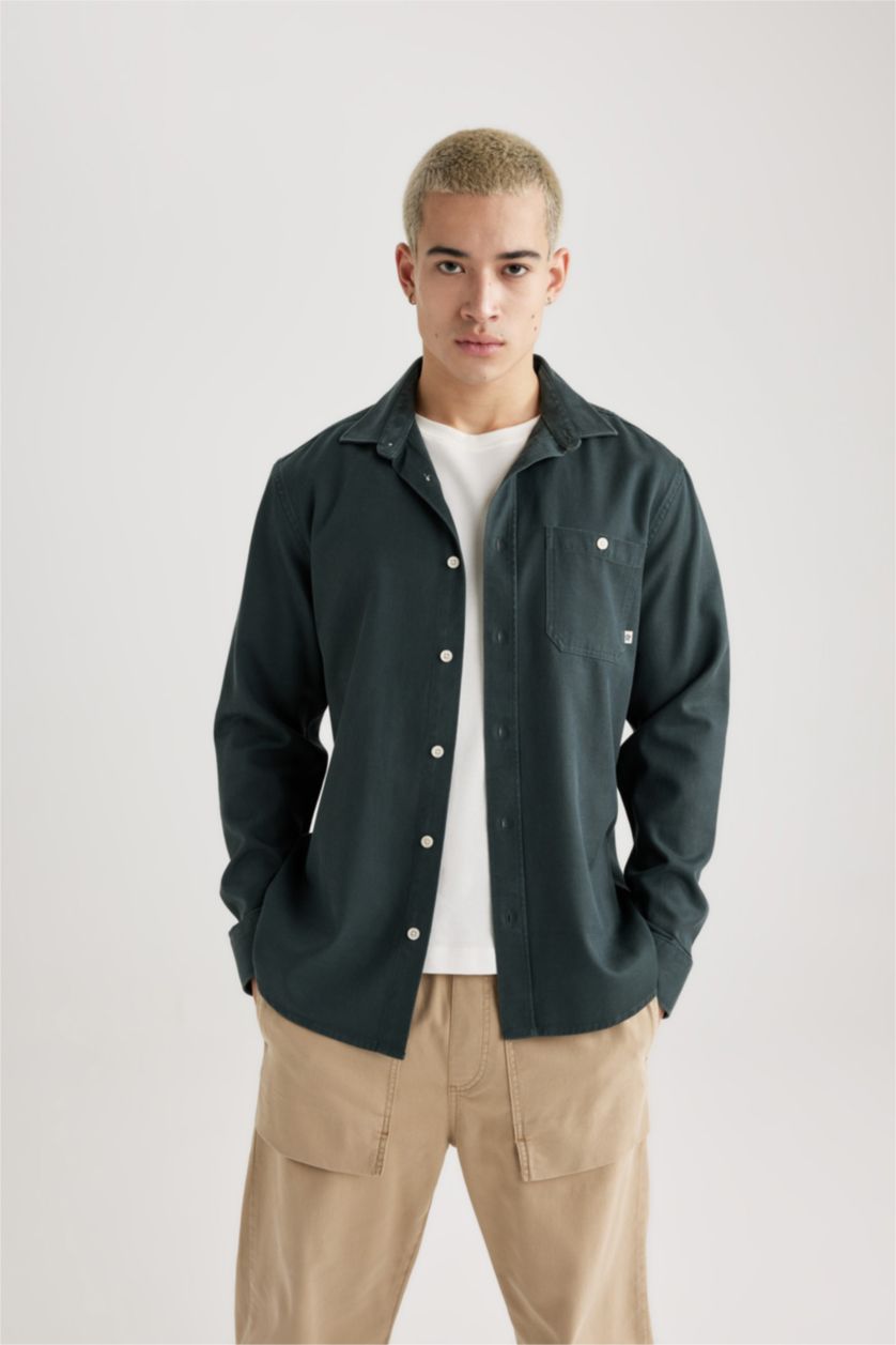 Man Dark Green Regular Fit Sensual Long Sleeve Shirt