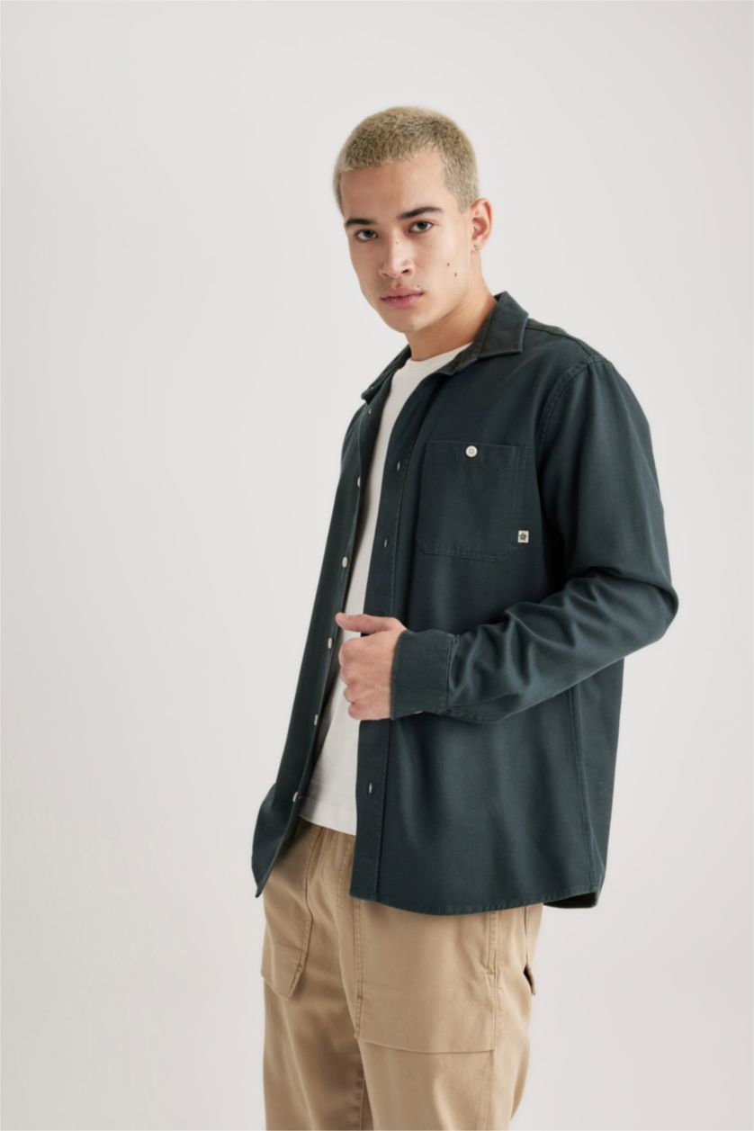 Man Dark Green Regular Fit Sensual Long Sleeve Shirt