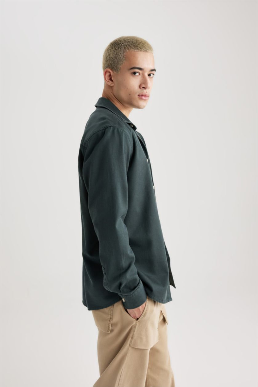 Man Dark Green Regular Fit Sensual Long Sleeve Shirt