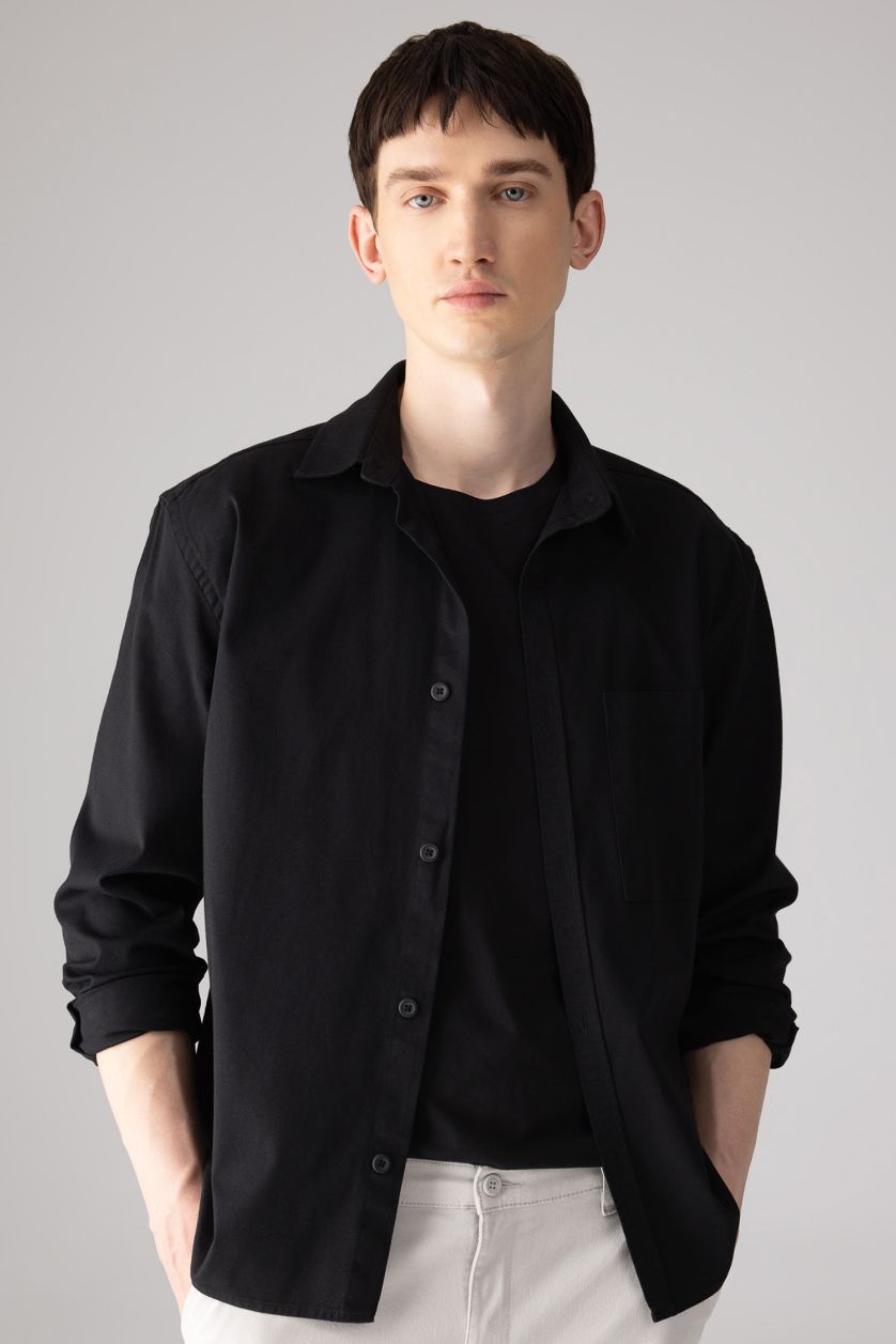 رجال أسود قميص قصة مريحة بياخة بولو