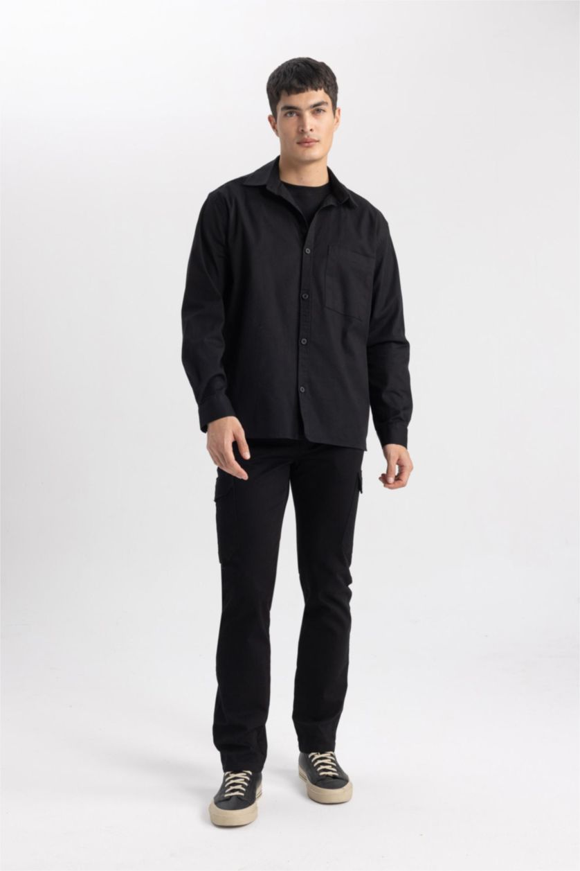 رجال أسود قميص قصة مريحة بياخة بولو