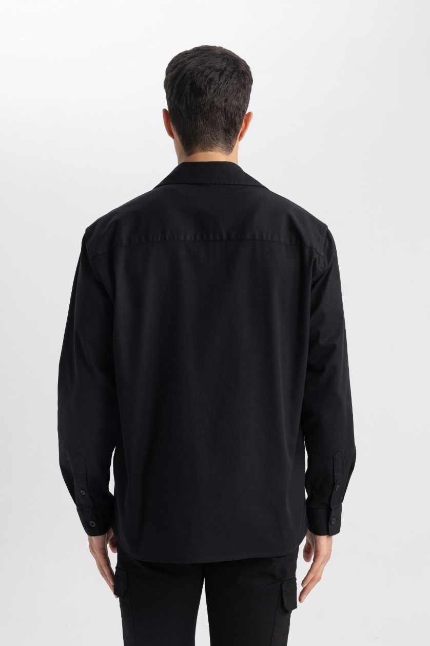 رجال أسود قميص قصة مريحة بياخة بولو