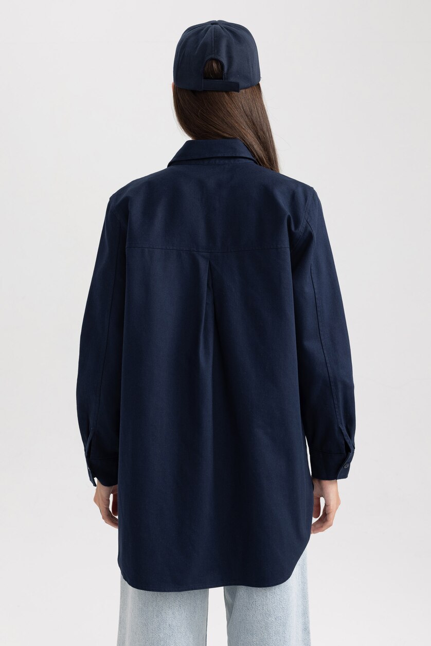 نساء كحلي Regular Fit Gabardine Long Sleeve Tunic