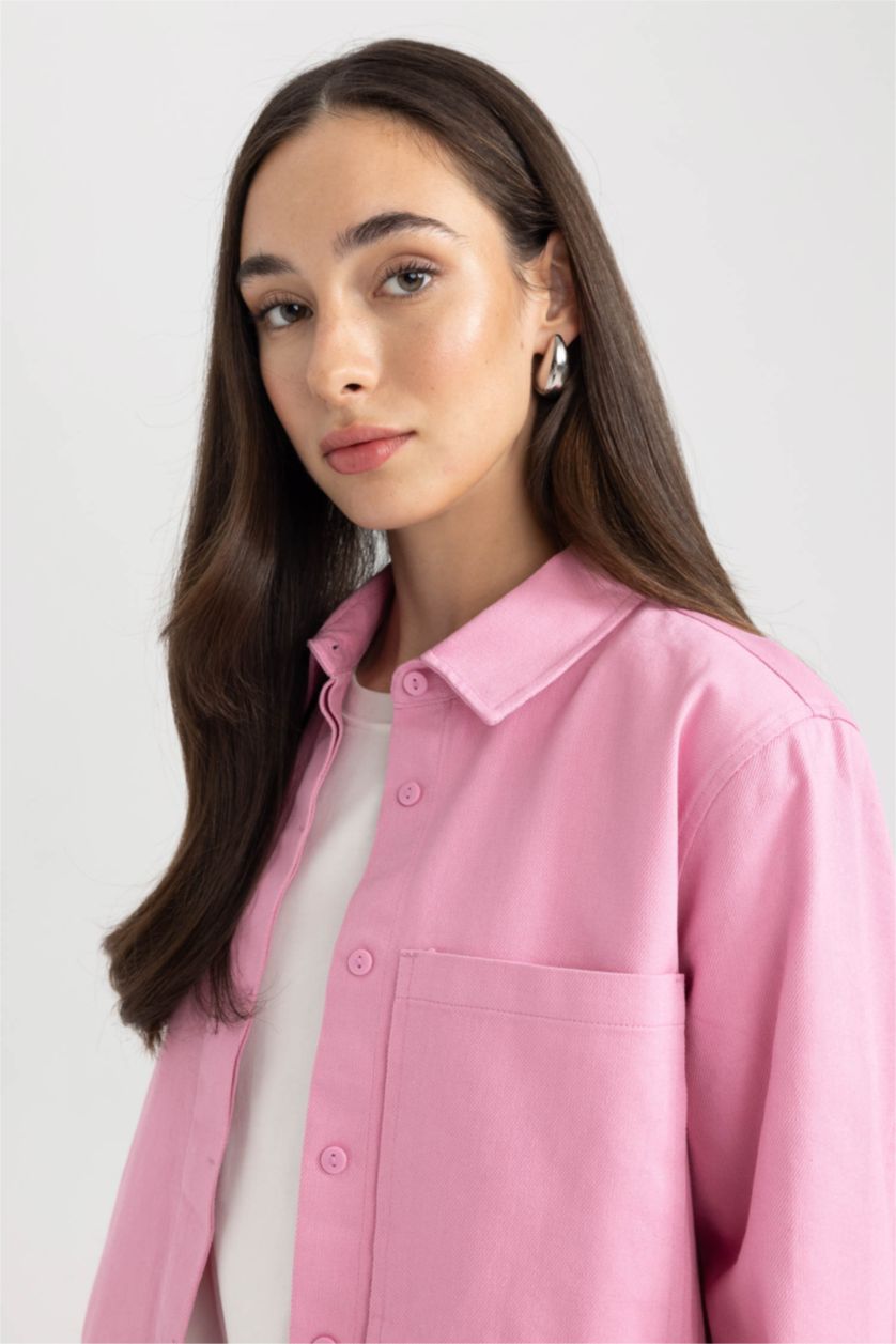 WOMAN Pink Regular Fit Gabardine Shirt Collar Long Sleeve Tunic