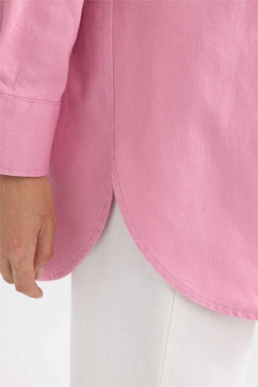 WOMAN Pink Regular Fit Gabardine Shirt Collar Long Sleeve Tunic