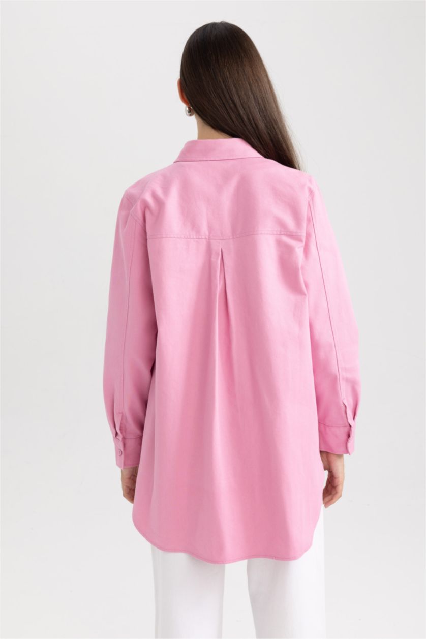 WOMAN Pink Regular Fit Gabardine Shirt Collar Long Sleeve Tunic