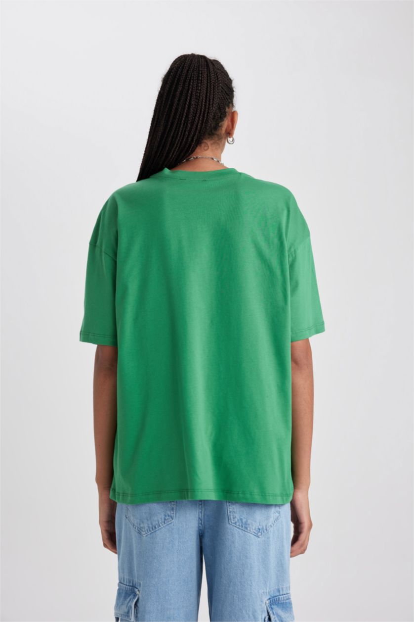 Женщины Зеленый Oversize Fit Cotton Short Sleeve T-Shirt