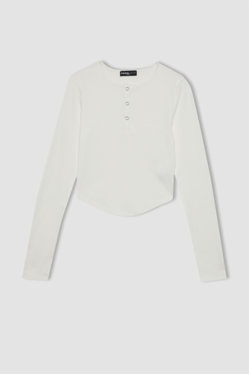 نساء اوف وايت تيشيرت ردن طويل سليم فيت