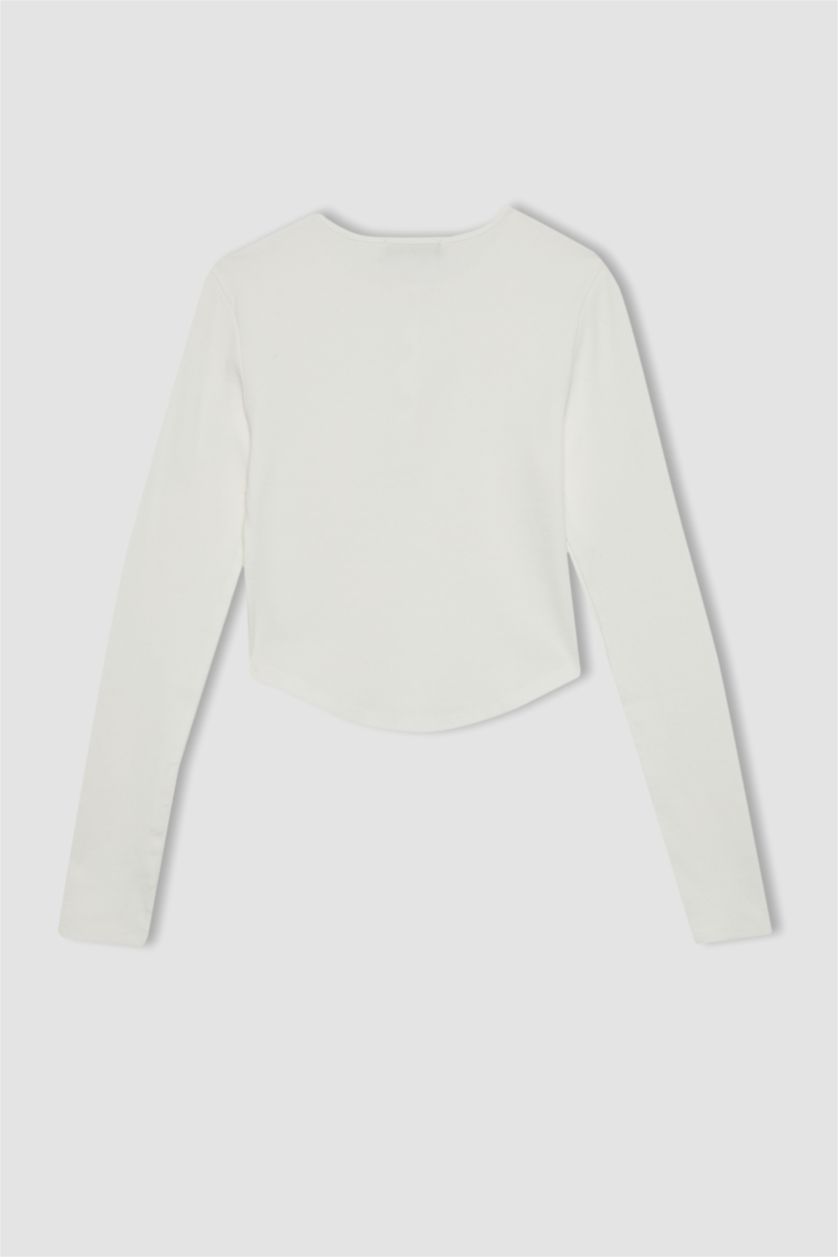 نساء اوف وايت تيشيرت ردن طويل سليم فيت