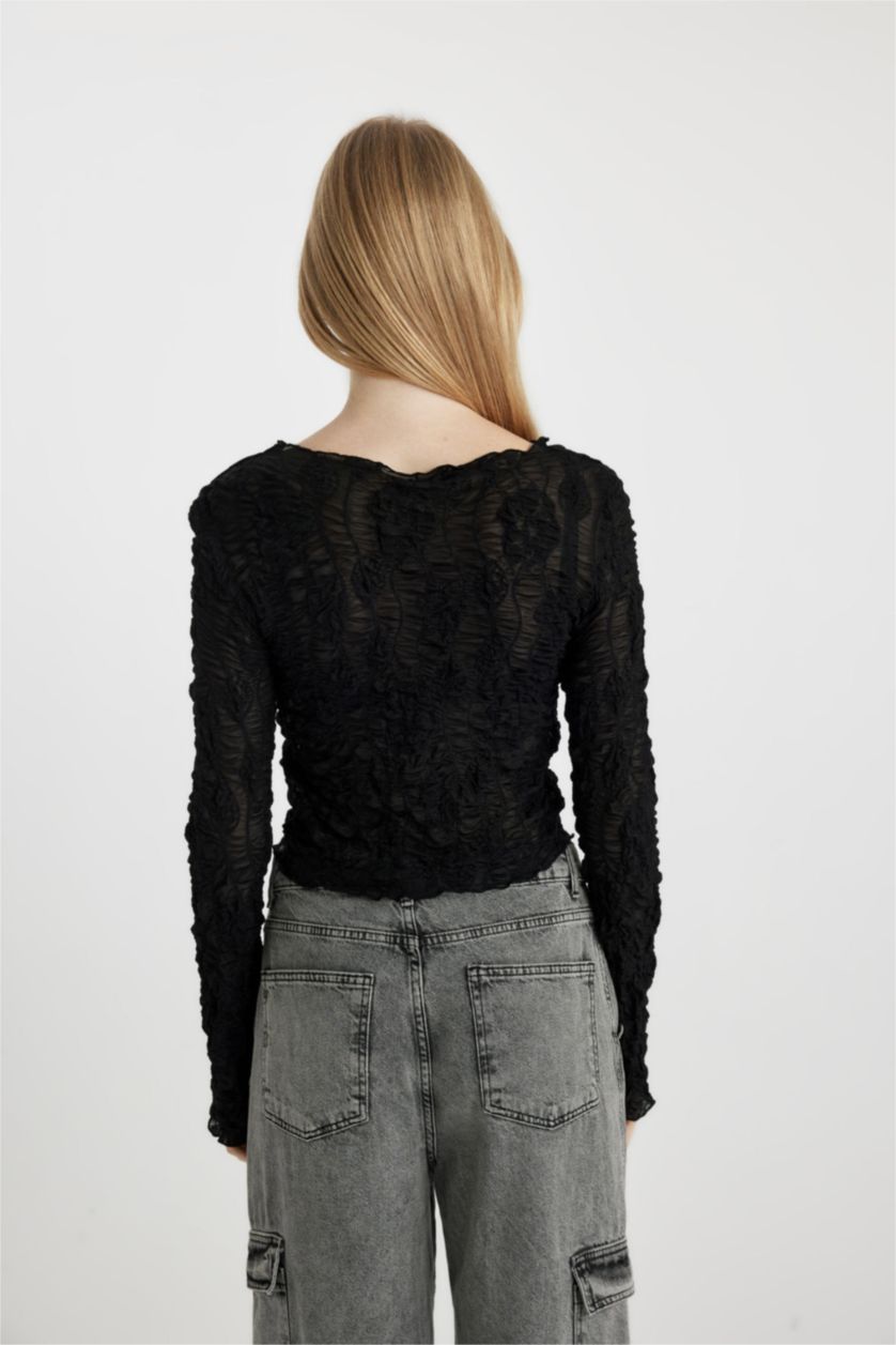 نساء أسود تيشيرت ردن طويل مضلع سليم فيت