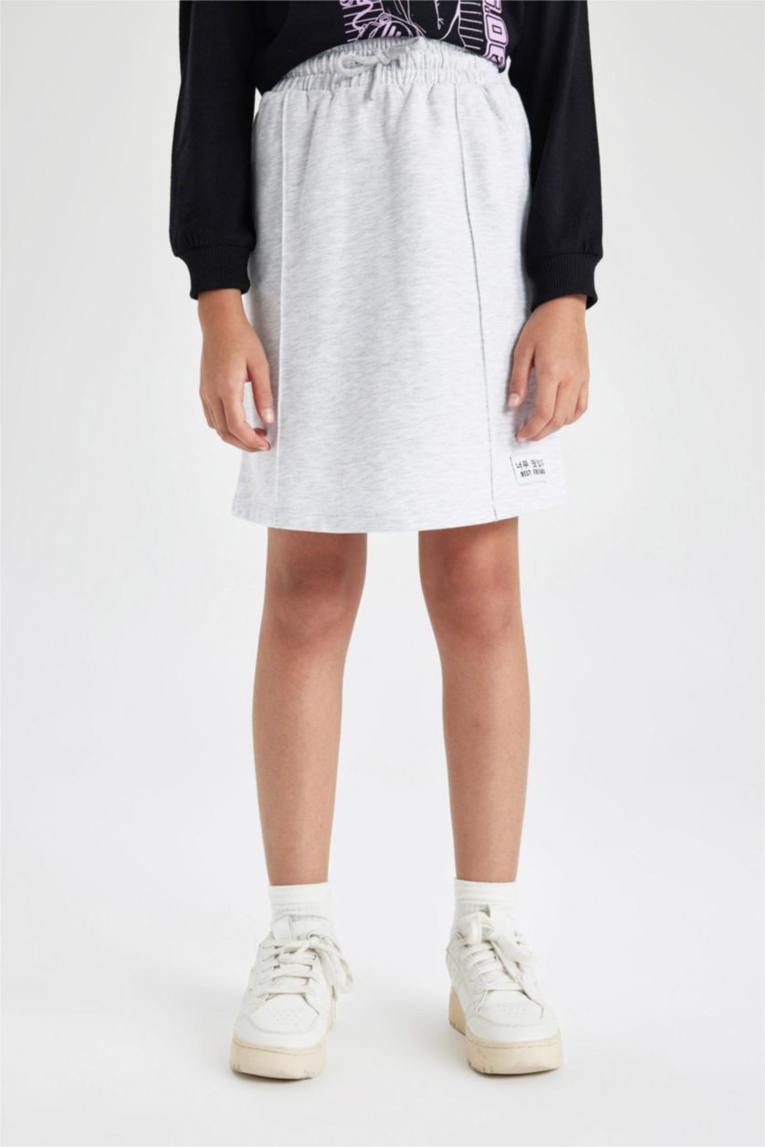 GIRLS & TEENS Grey Melange Girl Thin Sweatshirt Fabric A Cut Knitted Skirt