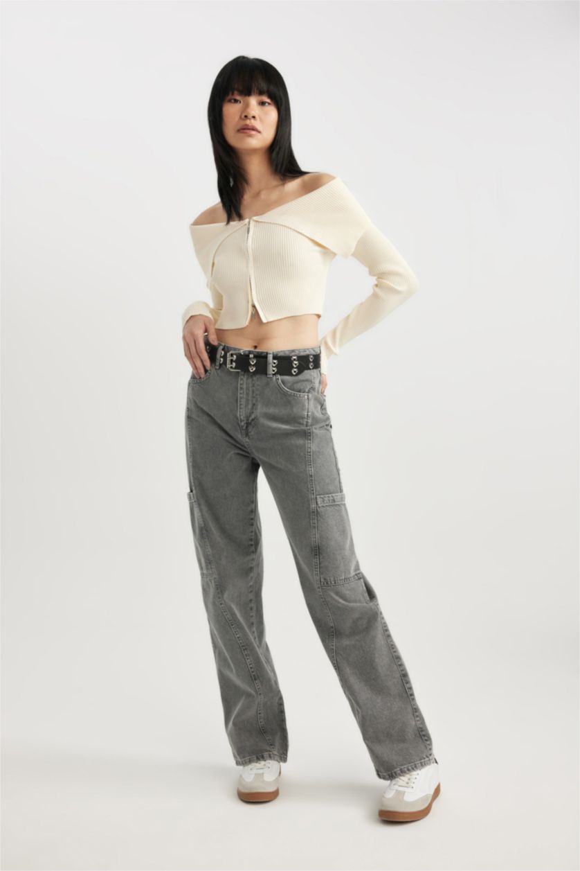 WOMAN Stone Slim Fit Strapless Knitwear Zip up Cardigan