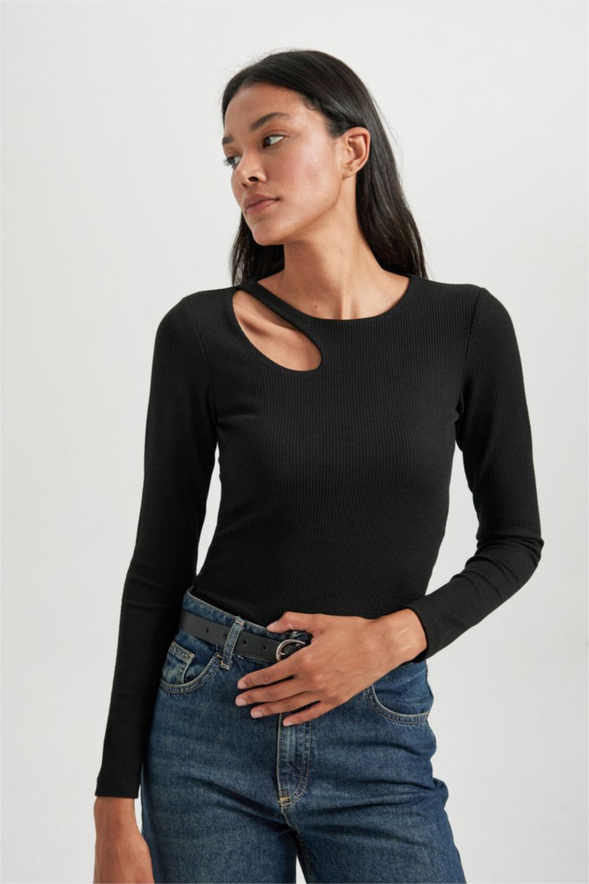 WOMAN Black Slim Fit Crew Neck Camisole Long Sleeve T-Shirt