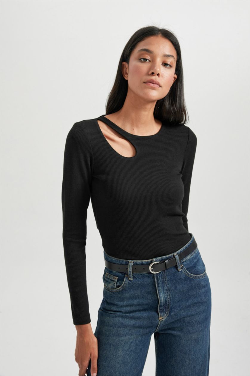 WOMAN Black Slim Fit Crew Neck Camisole Long Sleeve T-Shirt