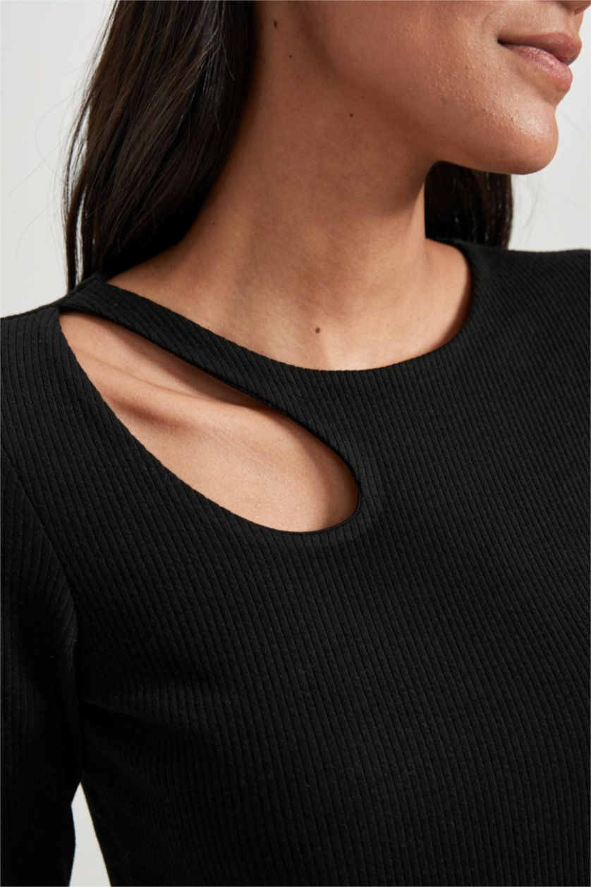 WOMAN Black Slim Fit Crew Neck Camisole Long Sleeve T-Shirt