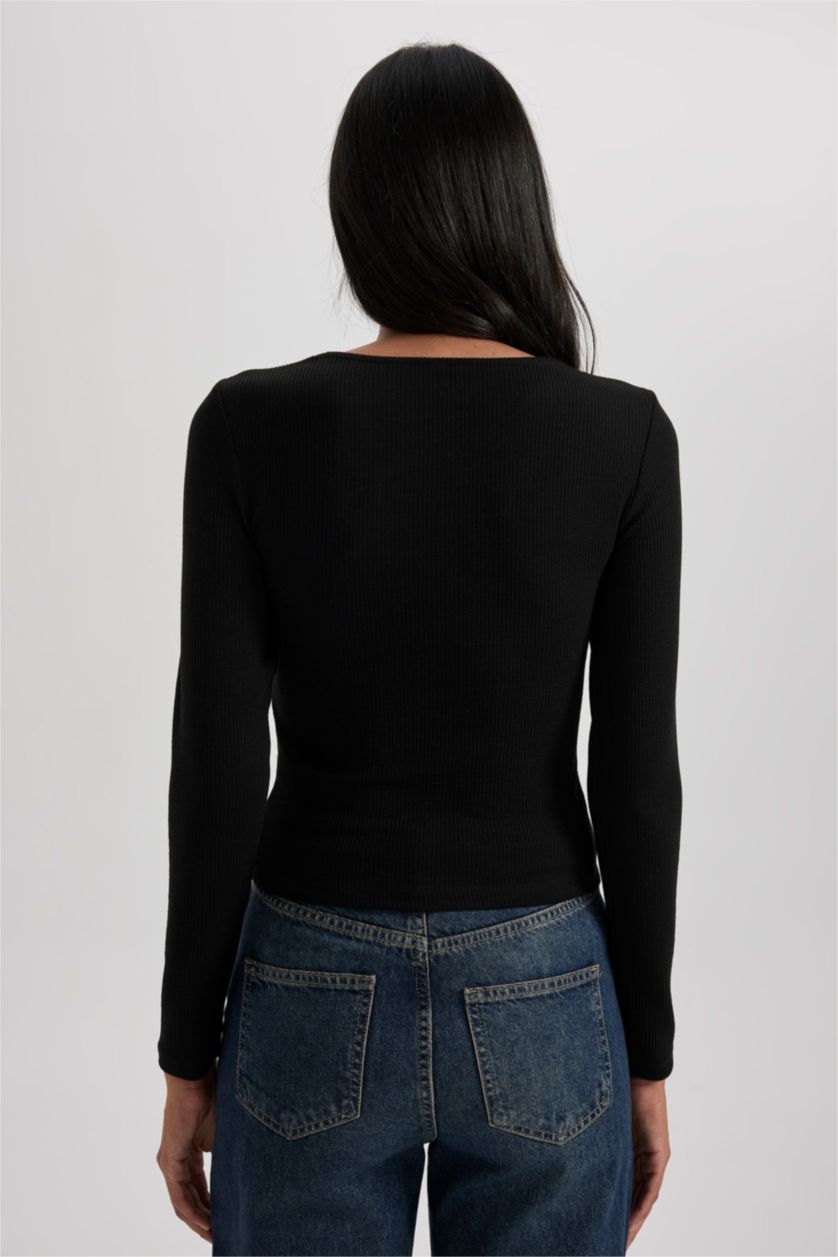 WOMAN Black Slim Fit Crew Neck Camisole Long Sleeve T-Shirt