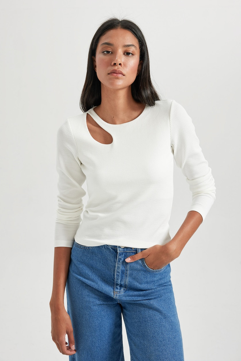 نساء بيج فاتح Slim Fit Camisole Long Sleeve T-Shirt