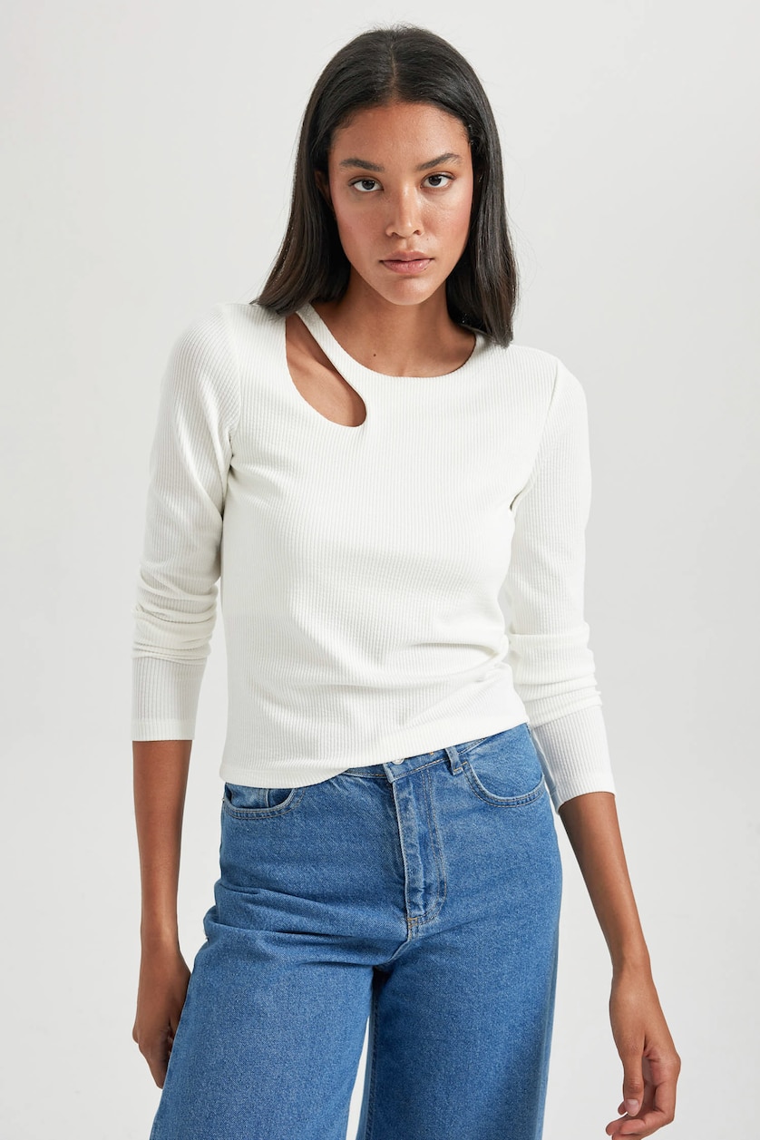 نساء بيج فاتح Slim Fit Camisole Long Sleeve T-Shirt
