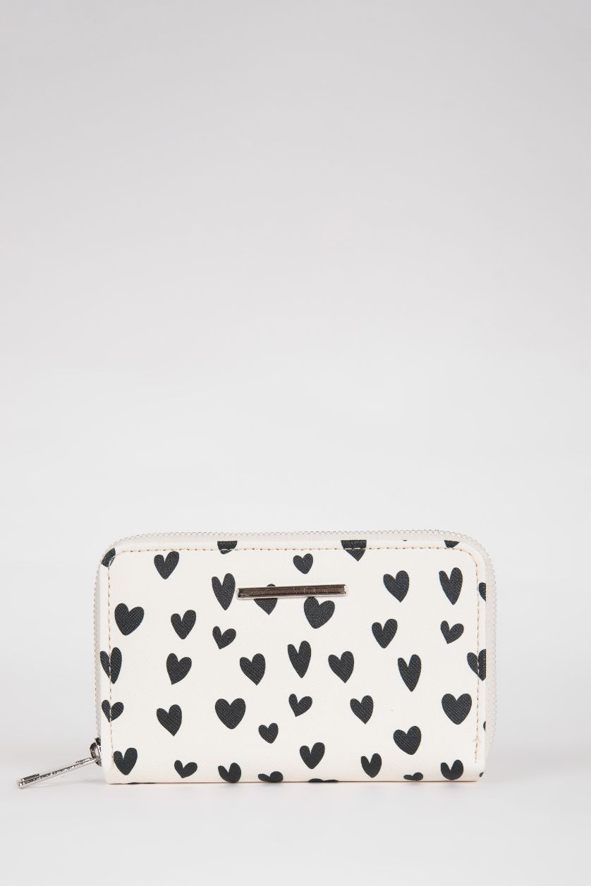 Kadın Karma Kadın Kalp Desenli Suni Deri Cüzdan