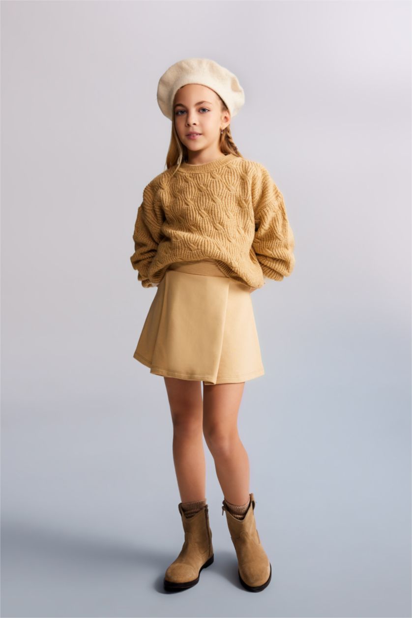 FILLES Beige Tissu sweat-shirt fin pour fille jupe tricotée coupée