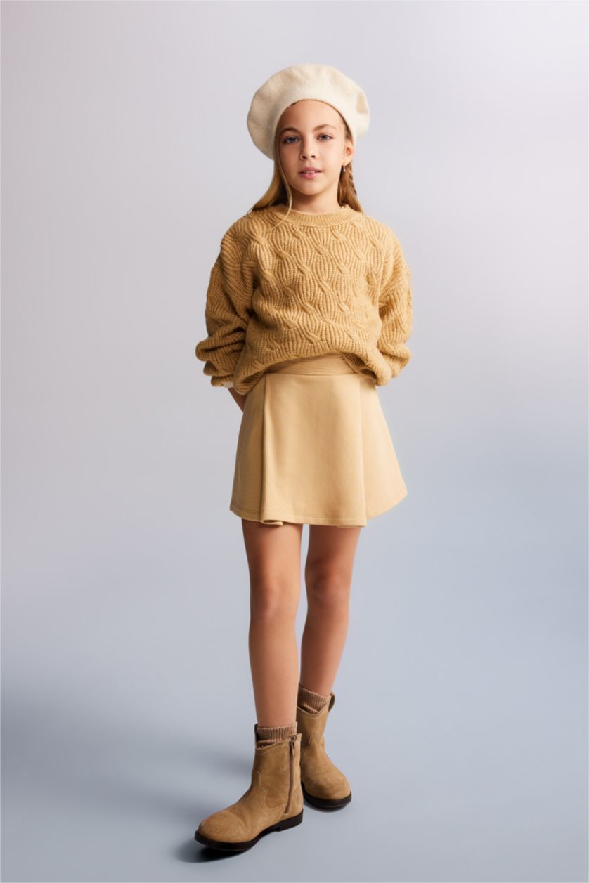 FILLES Beige Tissu sweat-shirt fin pour fille jupe tricotée coupée