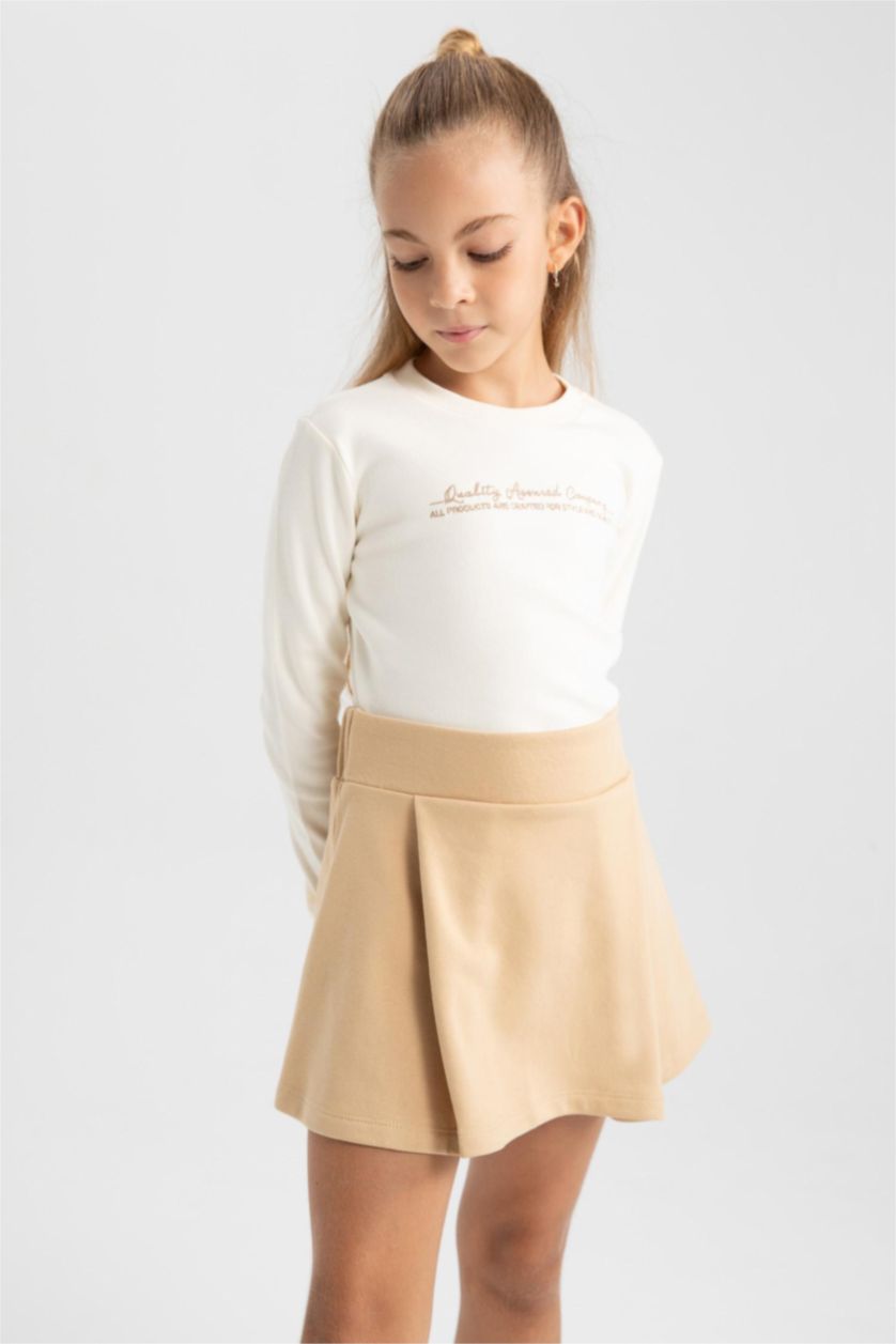 FILLES Beige Tissu sweat-shirt fin pour fille jupe tricotée coupée