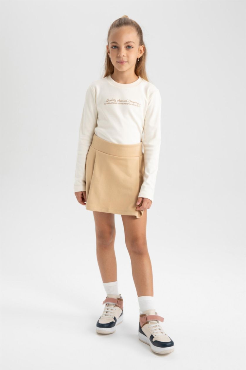 FILLES Beige Tissu sweat-shirt fin pour fille jupe tricotée coupée