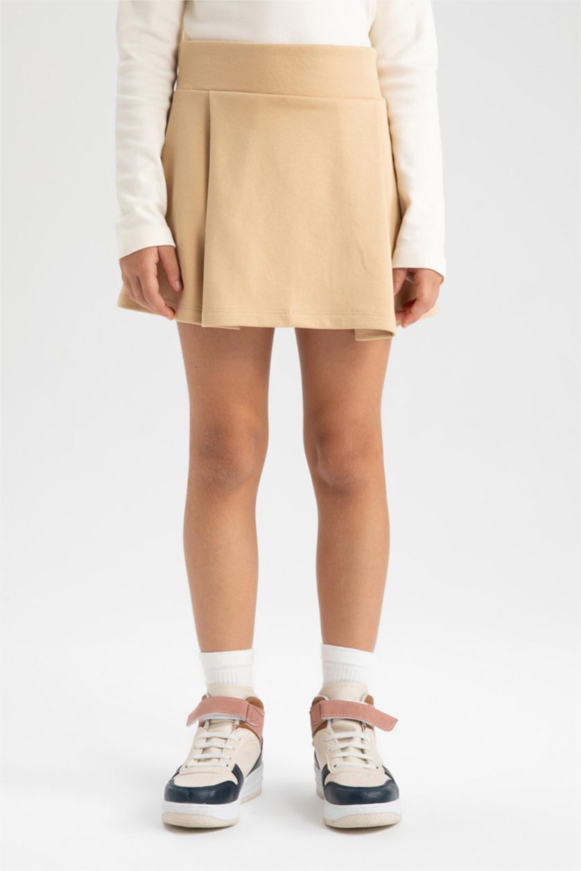 FILLES Beige Tissu sweat-shirt fin pour fille jupe tricotée coupée