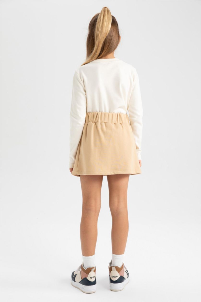 FILLES Beige Tissu sweat-shirt fin pour fille jupe tricotée coupée