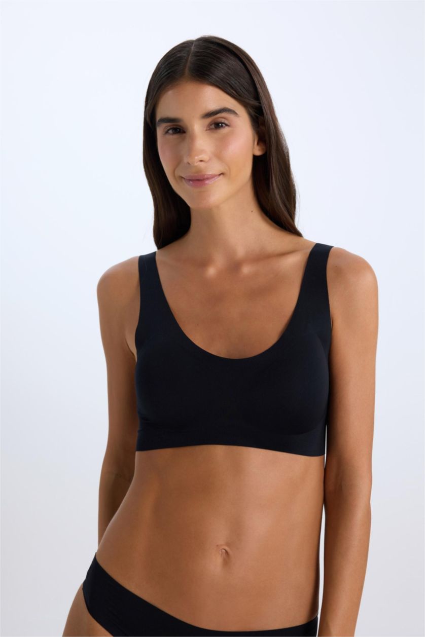 WOMAN Black Removable Padded Laser Cut Bra