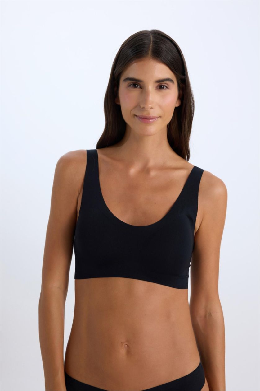 WOMAN Black Removable Padded Laser Cut Bra