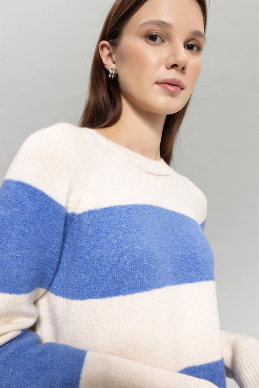 FEMME Bleu Tunique Coupe Régulière Étape Col Ras Du Cou