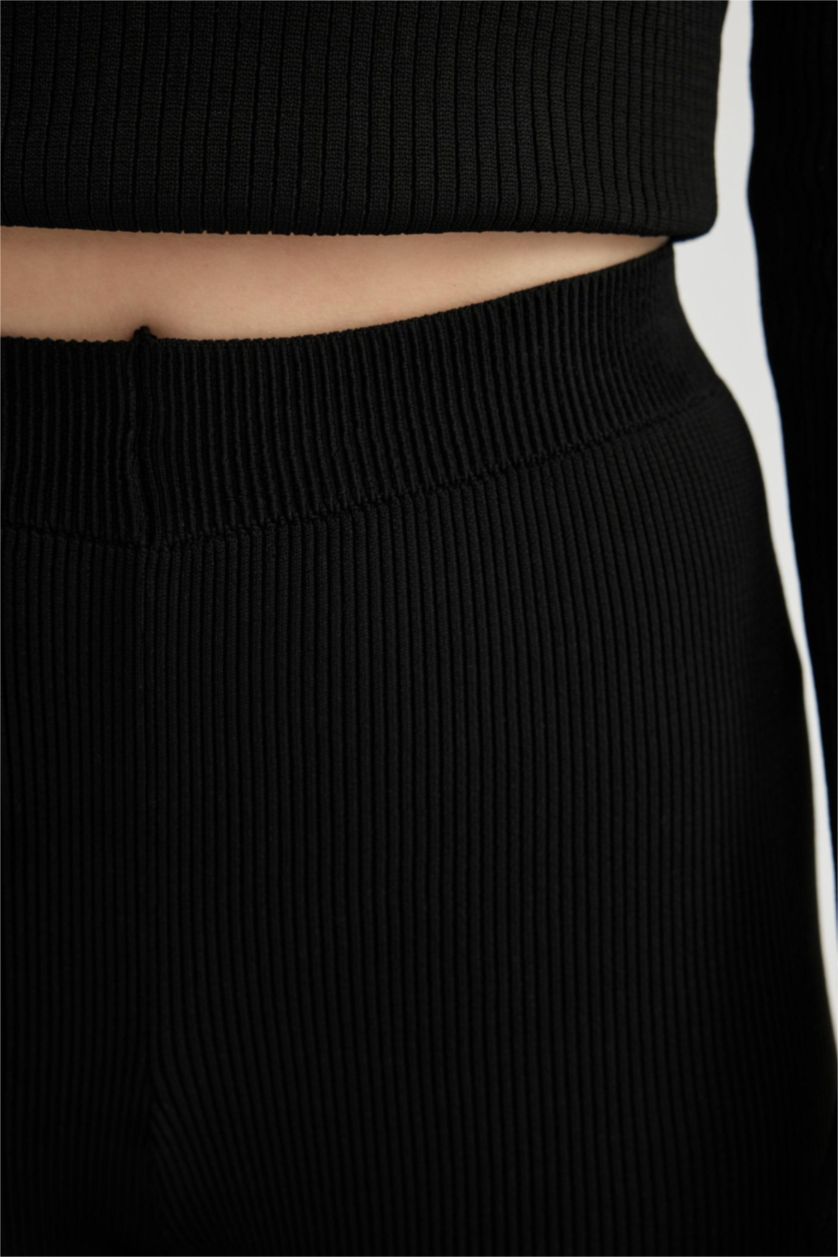 Kadın Siyah Ribana Pantolon Flayer İspanyol Paça Yüksek Bel