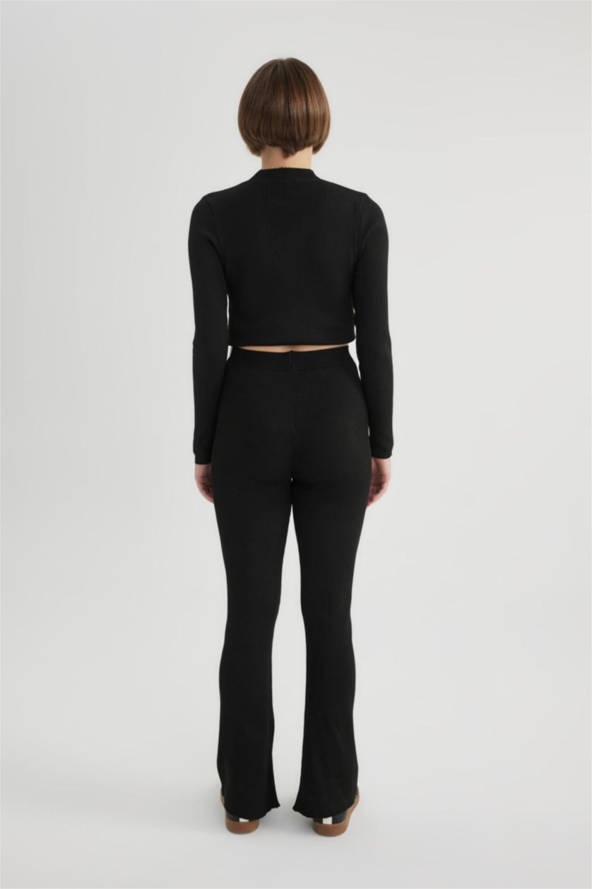 Kadın Siyah Ribana Pantolon Flayer İspanyol Paça Yüksek Bel