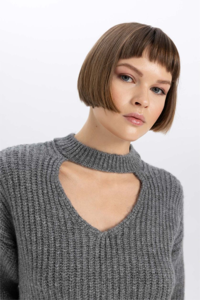 FEMME Anthracite Pull Coupe décontractée à Col Choker