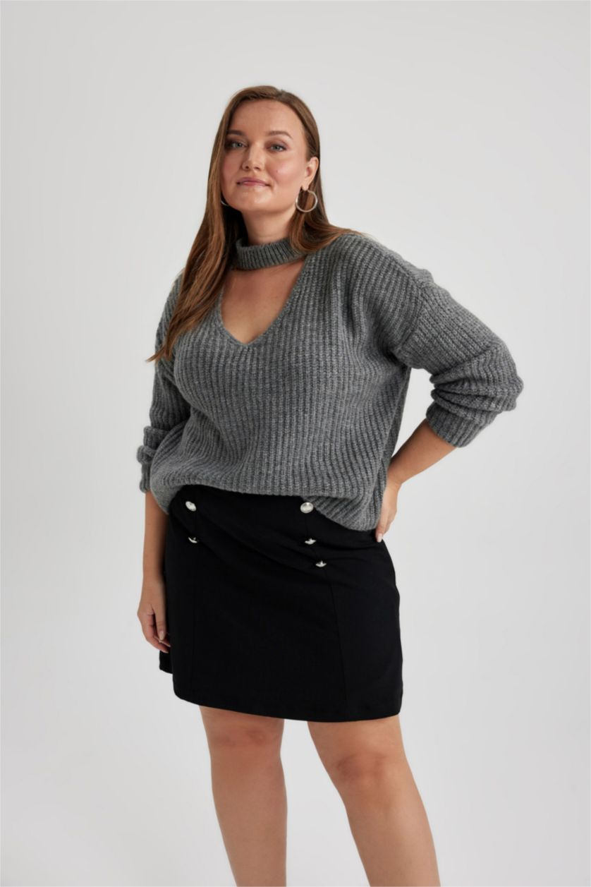 FEMME Anthracite Pull Coupe décontractée à Col Choker