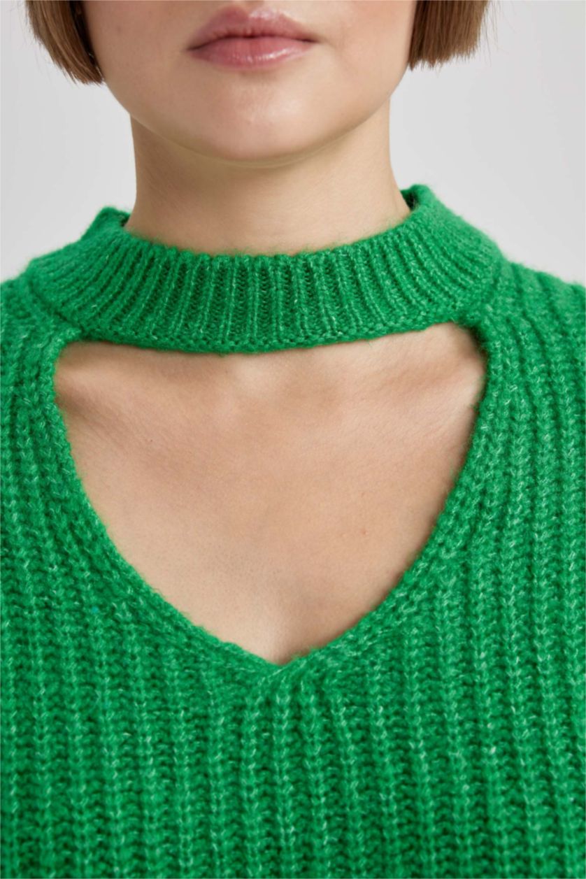 Женская Зеленый Свитер свободного кроя вязанный